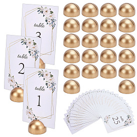 25Pcs Wood Name Card Clip, Message Note Photo Stand Holder, with 25Pcs Paper Table Numbers Place Cards, Half Round