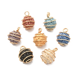 Pendentifs en pierre de lave naturelle non cirée, avec du vrai fil de cuivre écologique plaqué or 18k, ronde