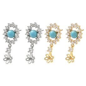 Фурнитура для серег из латуни с кубическим цирконием, овальные, с 925 булавкой из стерлингового серебра и искусственной бирюзой, за половину пробурено бисера