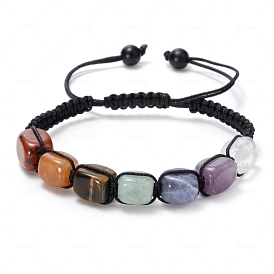 Bracelets de perles tressées rectangulaires avec pierres précieuses naturelles mélangées