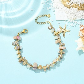 Браслеты из натурального культивированного пресноводного жемчуга с бисером, 304 женские браслеты с подвесками из нержавеющей стали, морская звезда, ионное покрытие (ip), долговечный