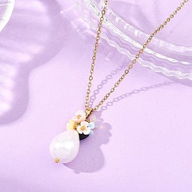 Подвеска в виде цветка и капли из перламутра с гальваническим покрытием 304 цепочка из нержавеющей стали для женщин, белые