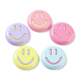 Opaque Resin Cabochons, Flat Round with Smiling Face Pattern