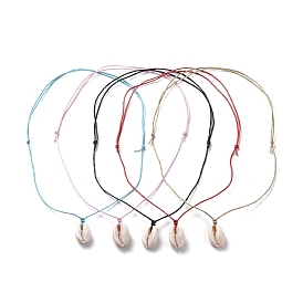 Adjustable Pendant Necklaces, with Waxed Cotton Cord and Cowrie Shell Beads
