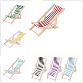 Miniature Foldable Wooden Beach Lounge Chair Display Decorations, with Cloth, for Dollhouse Decor