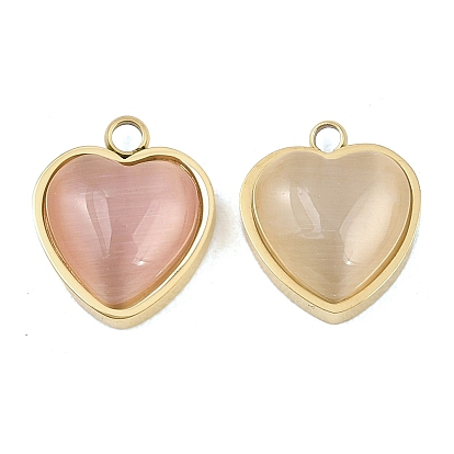 303 Подвески «кошачий глаз» из нержавеющей стали с инкрустацией, шарма сердца, золотые, ионное покрытие (ip), долговечный