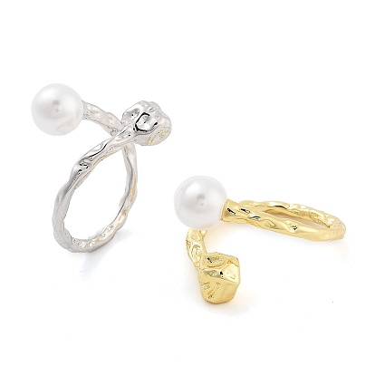 Открытые манжеты из текстурированной латуни с покрытием стойки, кольцо из бусин из искусственного жемчуга для женщин, без кадмия и без свинца, долговечный