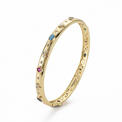 Adjustable Brass Micro Pave Cubic Zirconia Bangles, Nickel Free