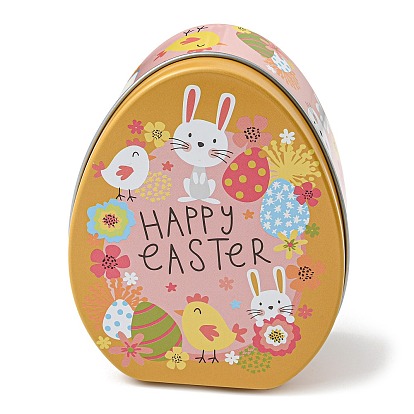 Boîte cadeau en fer blanc de dessin animé sur le thème de Pâques, boîte à bonbons en forme d'oeuf, boîte de rangement motif oeuf et lapin