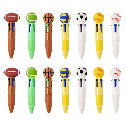 14Pcs 7 Styles Plastic Sports 4-in-1 Ballpoint Pen