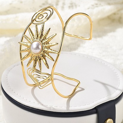 304 женские браслеты-манжеты из нержавеющей стали, солнце, с пластиковой имитационной жемчужиной