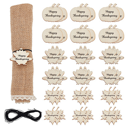 36шт 3 стили благодарения тематические деревянные подвески, благодарственные чары, тыква, кленовый лист и индейка со словом