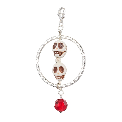 Хэллоуин череп кулон из синтетической бирюзы и сплава, украшение, Подвески с застежками-когтями омара для украшения сумок
