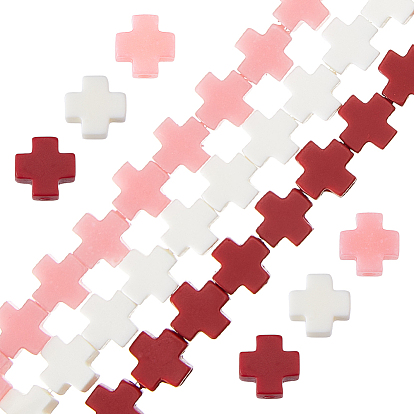 3 нити 3 цветные синтетические коралловые бусины нити, окрашенные, крестик