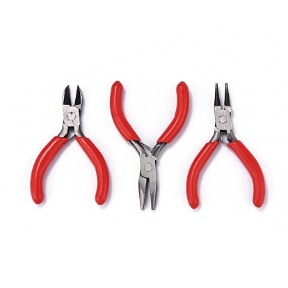 45# Carbon Steel Jewelry Tool Sets: Round Nose Plier, Side Cutting Plier and Long Chain Nose Plier, 22.5x8x1.5cm, 3pcs/set