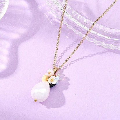 Подвеска в виде цветка и капли из перламутра с гальваническим покрытием 304 цепочка из нержавеющей стали для женщин, белые