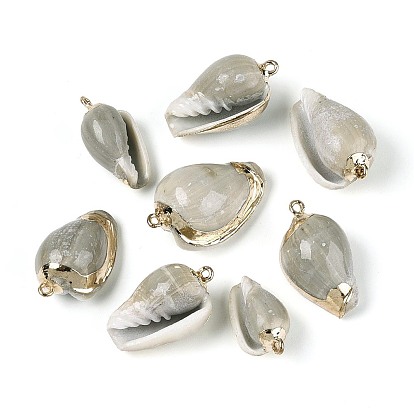 Подвески из натуральных ракушек с гальваническим покрытием, подвески в форме ракушек, с латунной фурнитурой , золотые