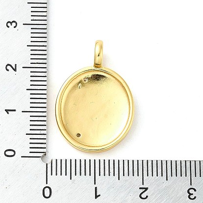 Real 18K Gold Plated Brass Clear Cubic Zirconia Pendants, with Enamel, Flat Round with Evil Eye