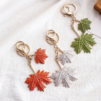 Metal Double Maple Leaf Keychain Creative Gift - Hanging Plant Pendant