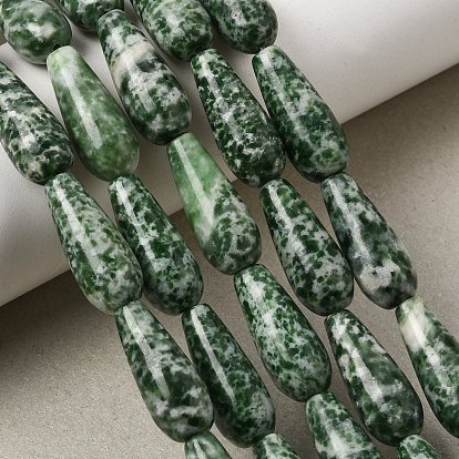 Natural Green Spot Jasper Beads Strands, Teardrop
