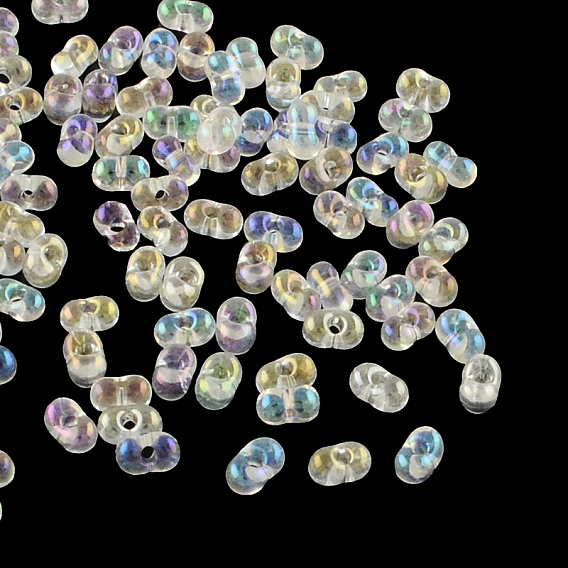 Czech Glass Seed Beads, Peanut, Farfalle Butterfly Beads, AB Color