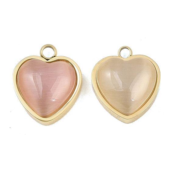 303 Подвески «кошачий глаз» из нержавеющей стали с инкрустацией, шарма сердца, золотые, ионное покрытие (ip), долговечный