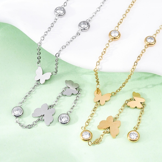 304 ожерелья-лариаты из нержавеющей стали с кристаллами и стразами в виде бабочек, ионное покрытие (ip)