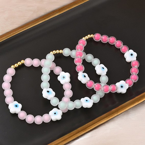 Женские эластичные браслеты из латуни, пластика и бусин в технике лэмпворк, цветок с рисунком от сглаза, стойки покрытие, без свинца и без кадмия, долговечный