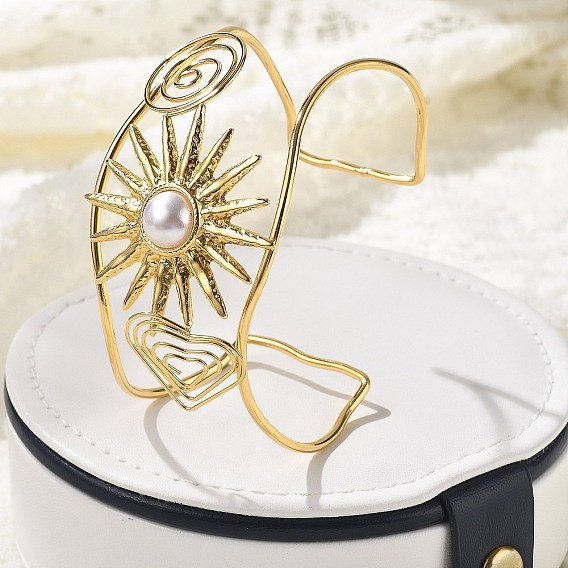 304 женские браслеты-манжеты из нержавеющей стали, солнце, с пластиковой имитационной жемчужиной