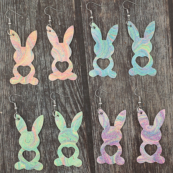 4 Парные пасхальные серьги-подвески из искусственной кожи, кролик, платина