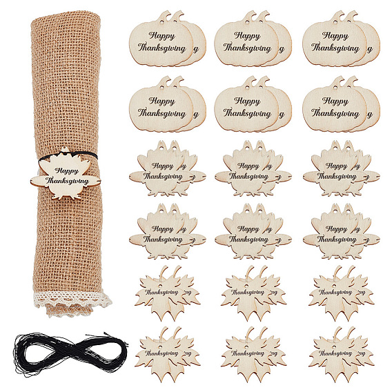 36шт 3 стили благодарения тематические деревянные подвески, благодарственные чары, тыква, кленовый лист и индейка со словом