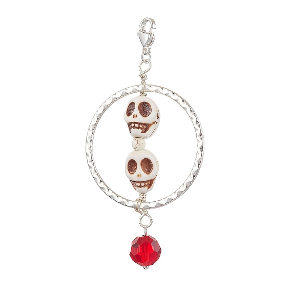Хэллоуин череп кулон из синтетической бирюзы и сплава, украшение, Подвески с застежками-когтями омара для украшения сумок