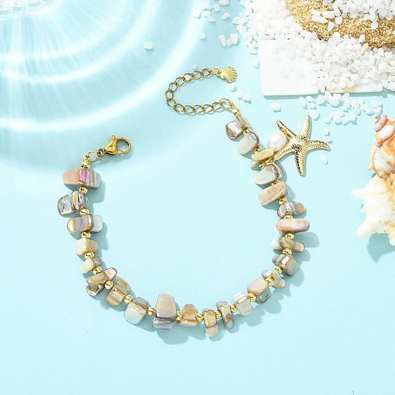 Браслеты из натурального культивированного пресноводного жемчуга с бисером, 304 женские браслеты с подвесками из нержавеющей стали, морская звезда, ионное покрытие (ip), долговечный