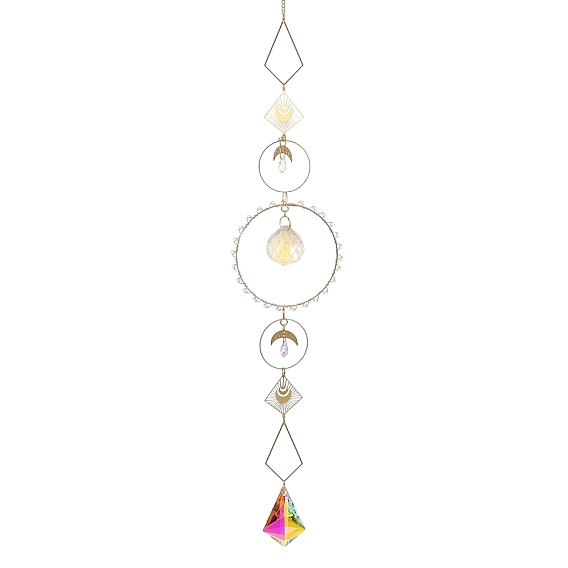 Attrape-soleil suspendus en fer et verre en forme de lune, Prisme géométrique bohème suspendu, créateur d'arc-en-ciel pour la décoration de fenêtre