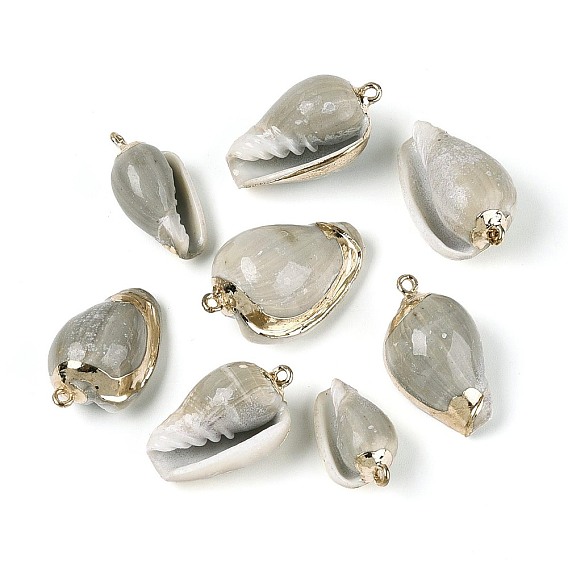 Подвески из натуральных ракушек с гальваническим покрытием, подвески в форме ракушек, с латунной фурнитурой , золотые