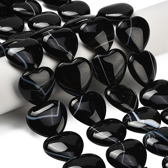 Натуральный черный агат бисер нитей, сердце, окрашенная и подогревом