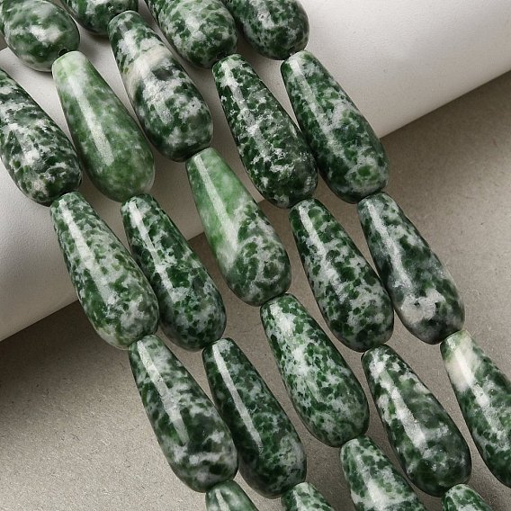 Natural Green Spot Jasper Beads Strands, Teardrop