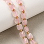 Natural Rose Quartz Beads Strands, Faceted Square, with Seed Beads