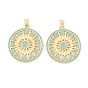 Brass Micro Pave Sky Blue Cubic Zirconia Pendants, Flat Round with Sun Wheel Charms, Rack Plating, Long-Lasting Plated, Lead Free & Cadmium Free