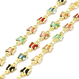 Handmade Eco-friendly Brass Butterfly Link Chain, with Glass, Long-Lasting Plated, Golden, Soldered, with Spool