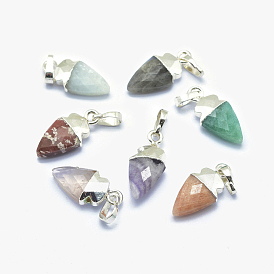 Natural Gemstone Pendants, with Brass Findings, Faceted, Arrowhead