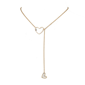 Brass Heart Pendant Necklaces, 304 Stainless Steel Cable Chains