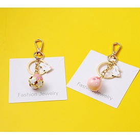 Japanese Love Charm Sakura Bell Keychain with Cat Owl Doll Pendant