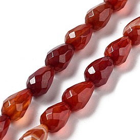 Chapelets de perles rouges agate naturel, larme à facettes