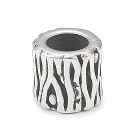 304 Stainless Steel European Beads, Large Hole Beads, Column with Bark Pattern