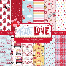24 Sheets 12 Styles Scrapbook Paper Pads, for DIY Album Scrapbook, Greeting Card, Background Paper, Diary Decorative, Valentine's day Themed Pattern