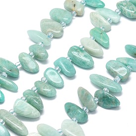 Natural Amazonite Beads Strands, Nuggets, Top Drilled, with Seed Beads