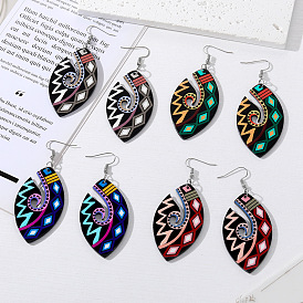 Bohemian ethnic style painted geometric earrings acrylic drop-shaped colorful earrings simple