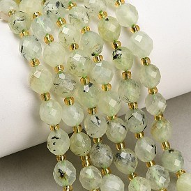 Natural Prehnite Beads Strands, Round, Faceted, with Seed Beads