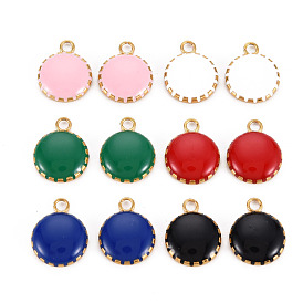 304 Stainless Steel Enamel Charms, Ion Plating(IP), Golden, Flat Round